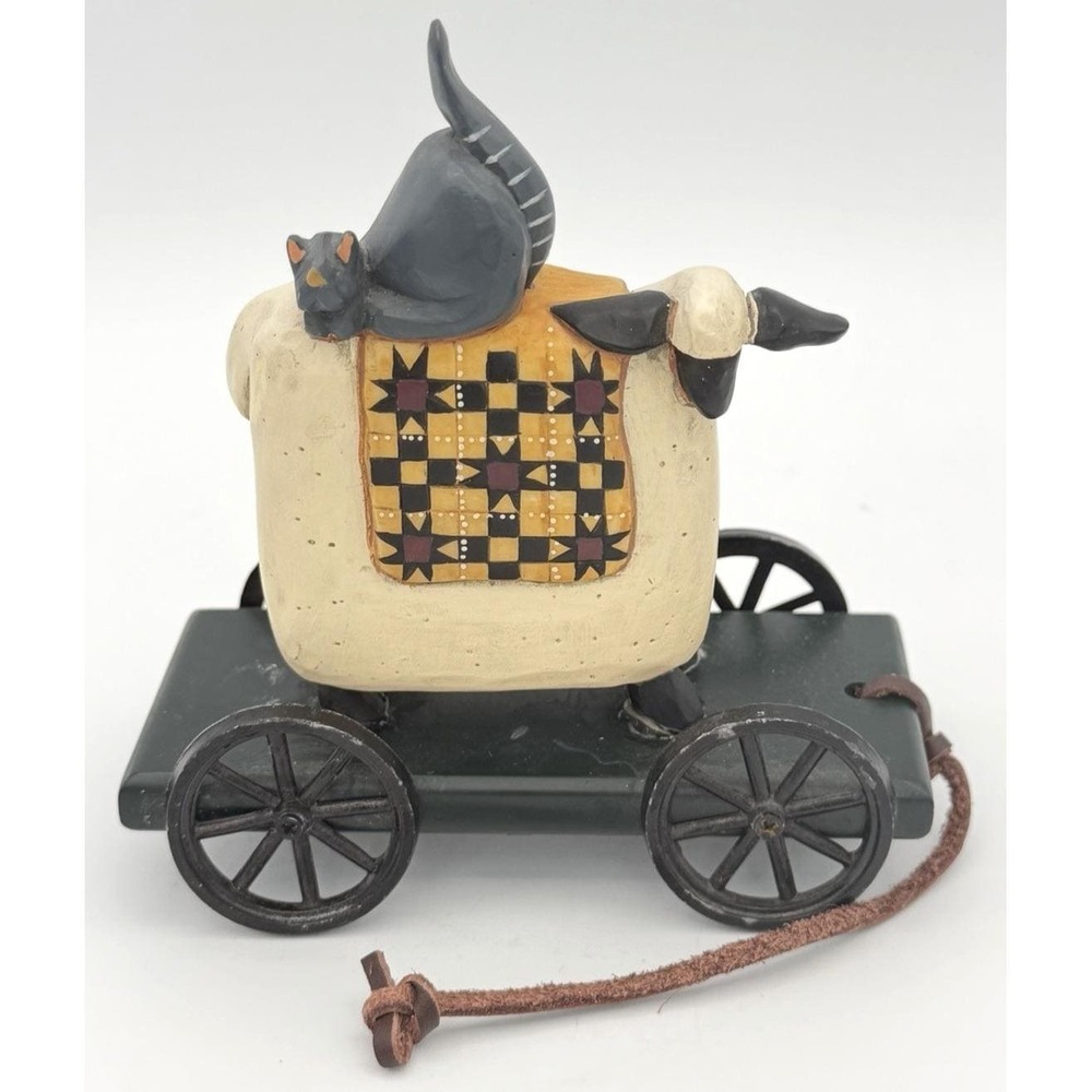 Williraye Studio 1996 WW 1401 Sheep with Cat on Pull Cart Retired Folk Art  GC